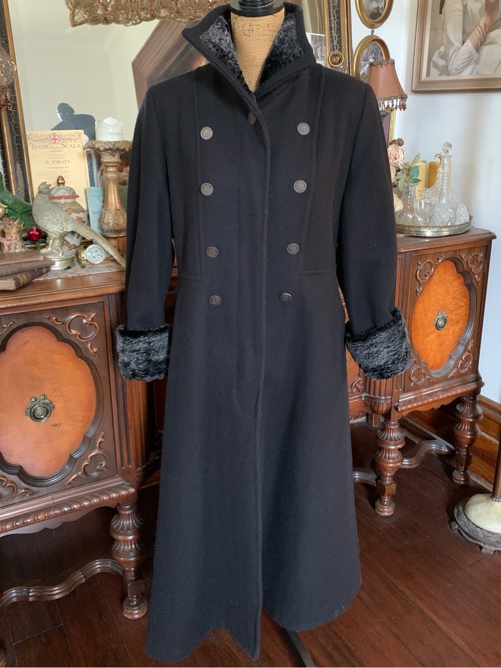 Vintage Gothic Victorian-inspired Black Military-inspired Wool Peacoat Coat